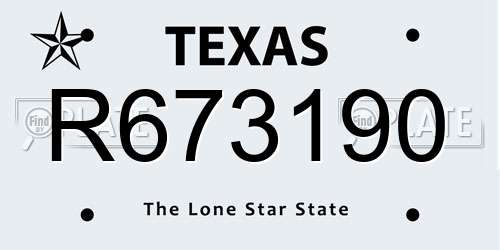 R673190 Texas License Plate