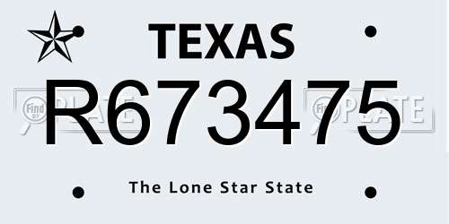 R673475 Texas License Plate