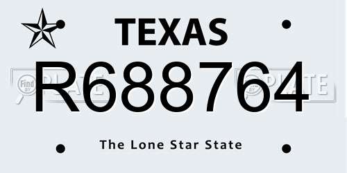 R688764 Texas License Plate