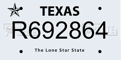 R692864 Texas License Plate