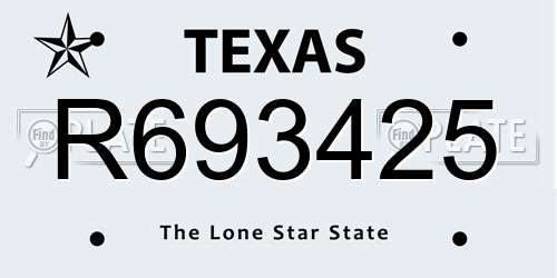 R693425 Texas License Plate