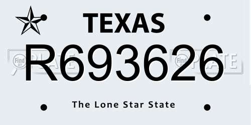 R693626 Texas License Plate