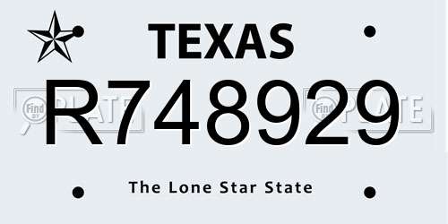 R748929 Texas License Plate