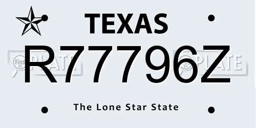 R77796Z Texas License Plate