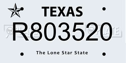 R803520 Texas License Plate
