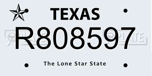 R808597 Texas License Plate