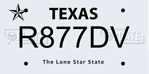 R877DV Texas License Plate