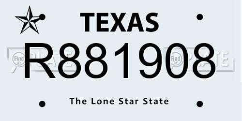 R881908 Texas License Plate