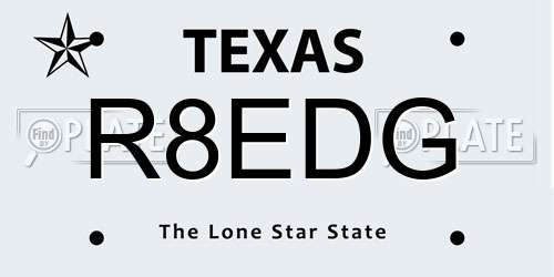 R8EDG Texas License Plate