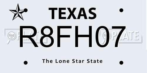 R8FH07 Texas License Plate