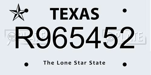 R965452 Texas License Plate