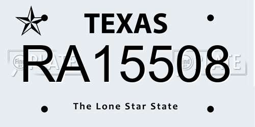 RA15508 Texas License Plate