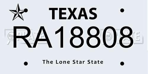 RA18808 Texas License Plate