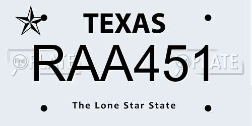 RAA451 Texas License Plate