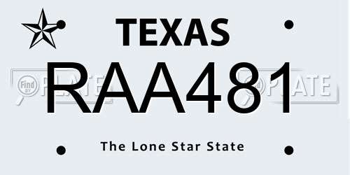 RAA481 Texas License Plate