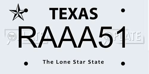 RAAA51 Texas License Plate
