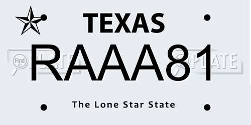 RAAA81 Texas License Plate