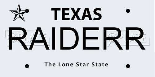RAIDERR Texas License Plate