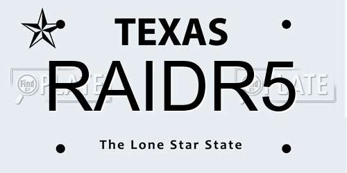 RAIDR5 Texas License Plate