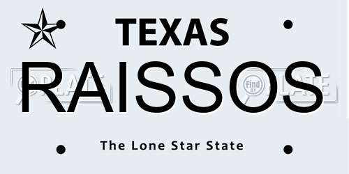 RAISSOS Texas License Plate