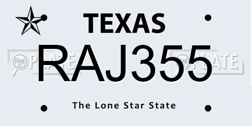 RAJ355 Texas License Plate
