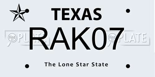 RAK07 Texas License Plate