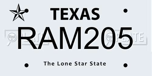 RAM205 Texas License Plate