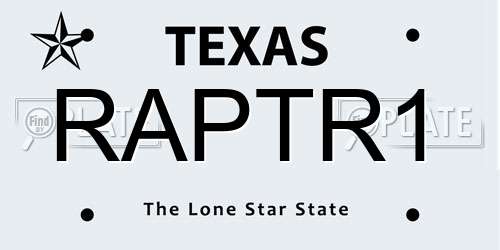 RAPTR1 Texas License Plate