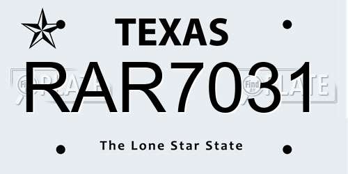 RAR7031 Texas License Plate