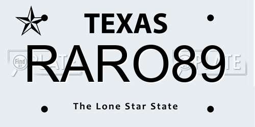 RARO89 Texas License Plate