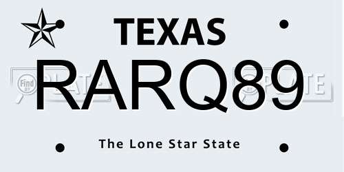 RARQ89 Texas License Plate