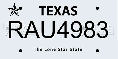 RAU4983 Texas License Plate