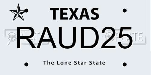 RAUD25 Texas License Plate