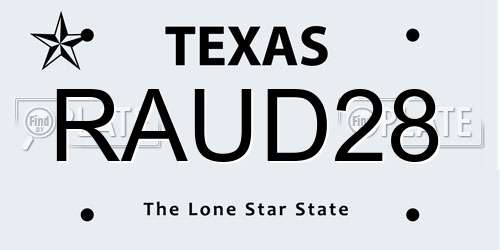 RAUD28 Texas License Plate