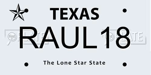 RAUL18 Texas License Plate