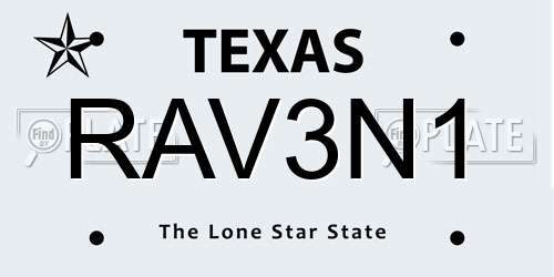 RAV3N1 Texas License Plate