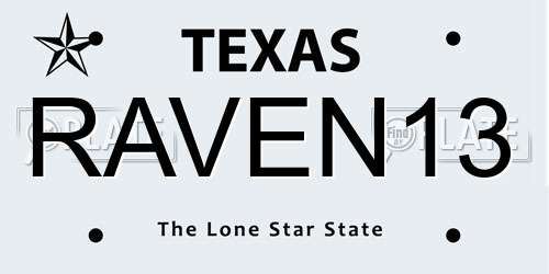 RAVEN13 Texas License Plate