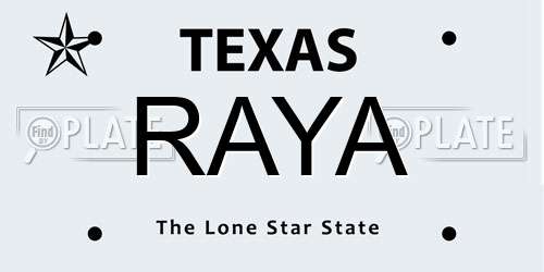 RAYA Texas License Plate