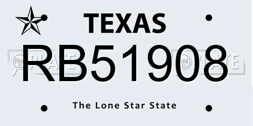 RB51908 Texas License Plate