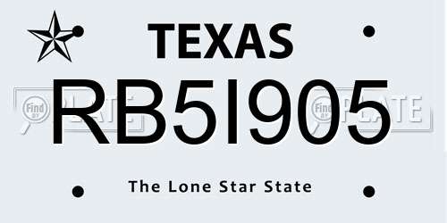 RB5I905 Texas License Plate