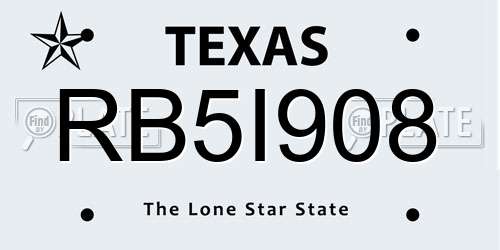 RB5I908 Texas License Plate