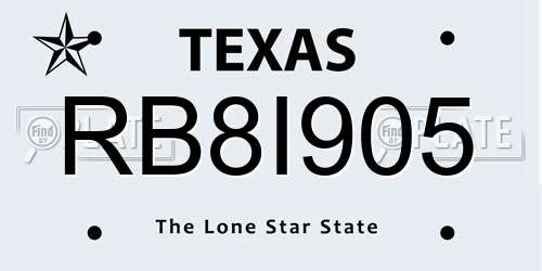 RB8I905 Texas License Plate
