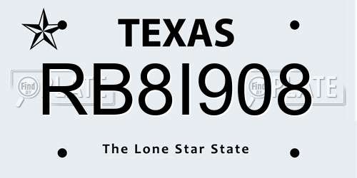 RB8I908 Texas License Plate