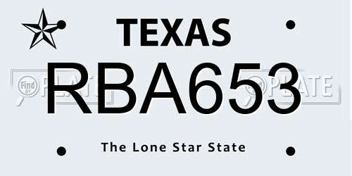RBA653 Texas License Plate