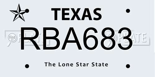 RBA683 Texas License Plate