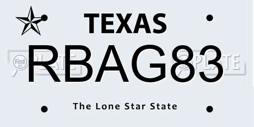 RBAG83 Texas License Plate