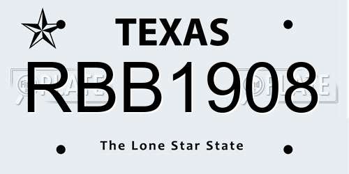 RBB1908 Texas License Plate