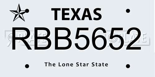 RBB5652 Texas License Plate