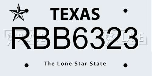 RBB6323 Texas License Plate