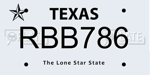 RBB786 Texas License Plate